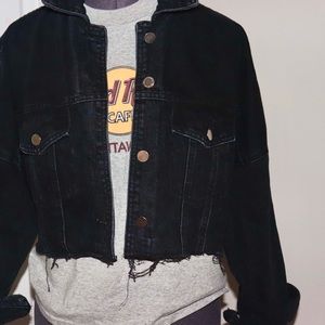 Washed out black cropped denim button up jacket